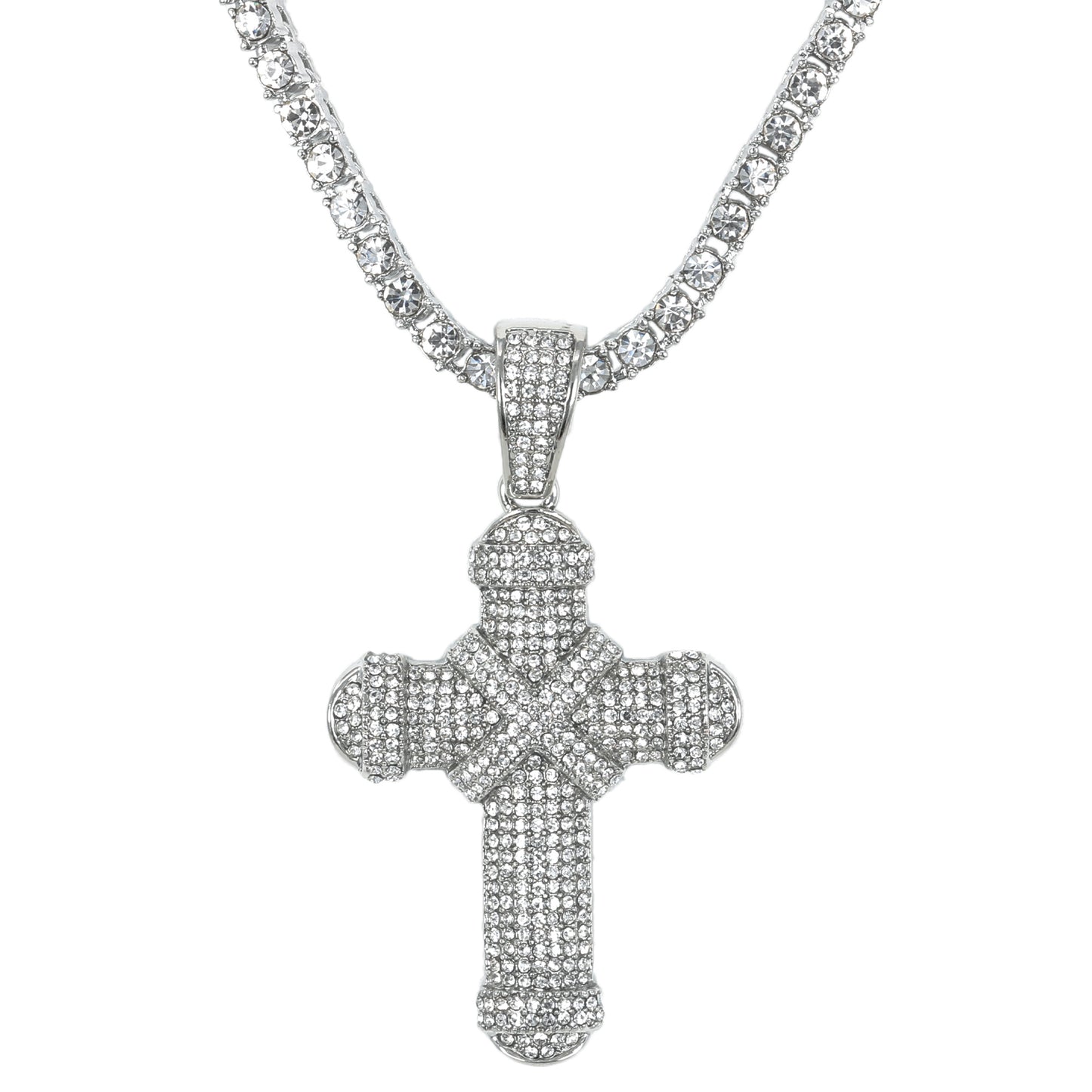 Iced Cross Pendant with 3.5mm Tennis Chain 24" - HC-707