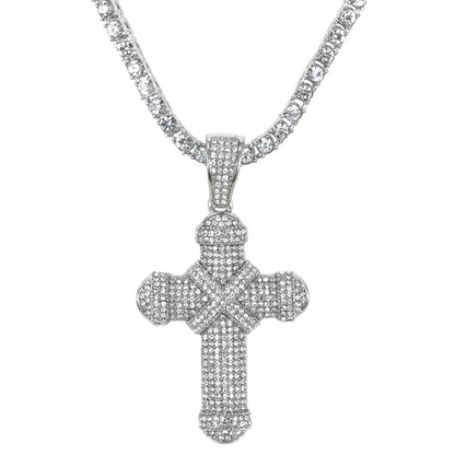 Iced Cross Pendant with 3.5mm Tennis Chain 24" - HC-707