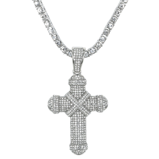 Iced Cross Pendant with 3.5mm Tennis Chain 24" - HC-707