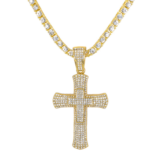 Iced Cross Pendant with 3.5mm Tennis Chain 24" - HC-708