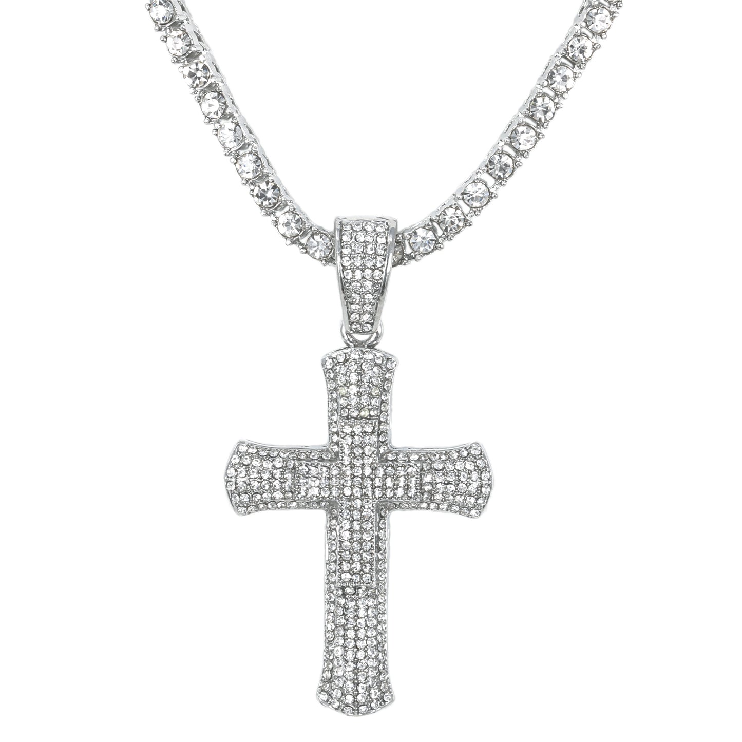 Iced Cross Pendant with 3.5mm Tennis Chain 24" - HC-708