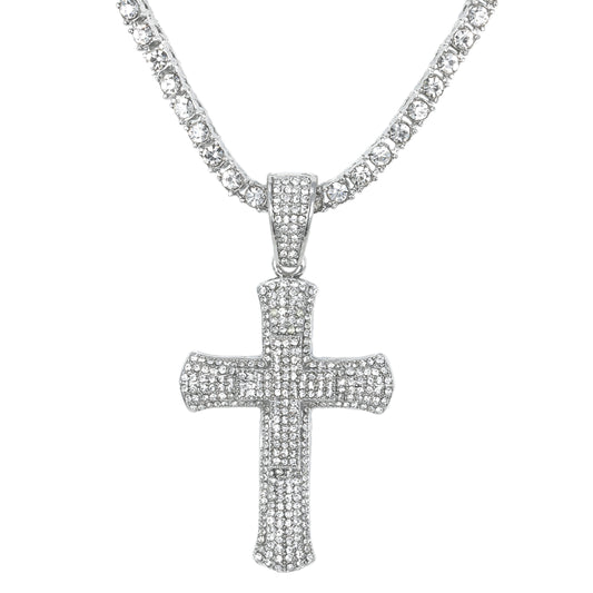 Iced Cross Pendant with 3.5mm Tennis Chain 24" - HC-708