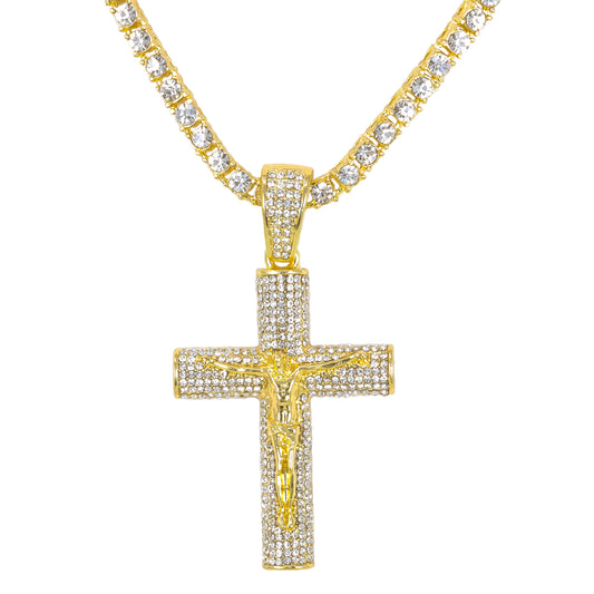 Iced Cross Pendant with 3.5mm Tennis Chain 24" - HC-709