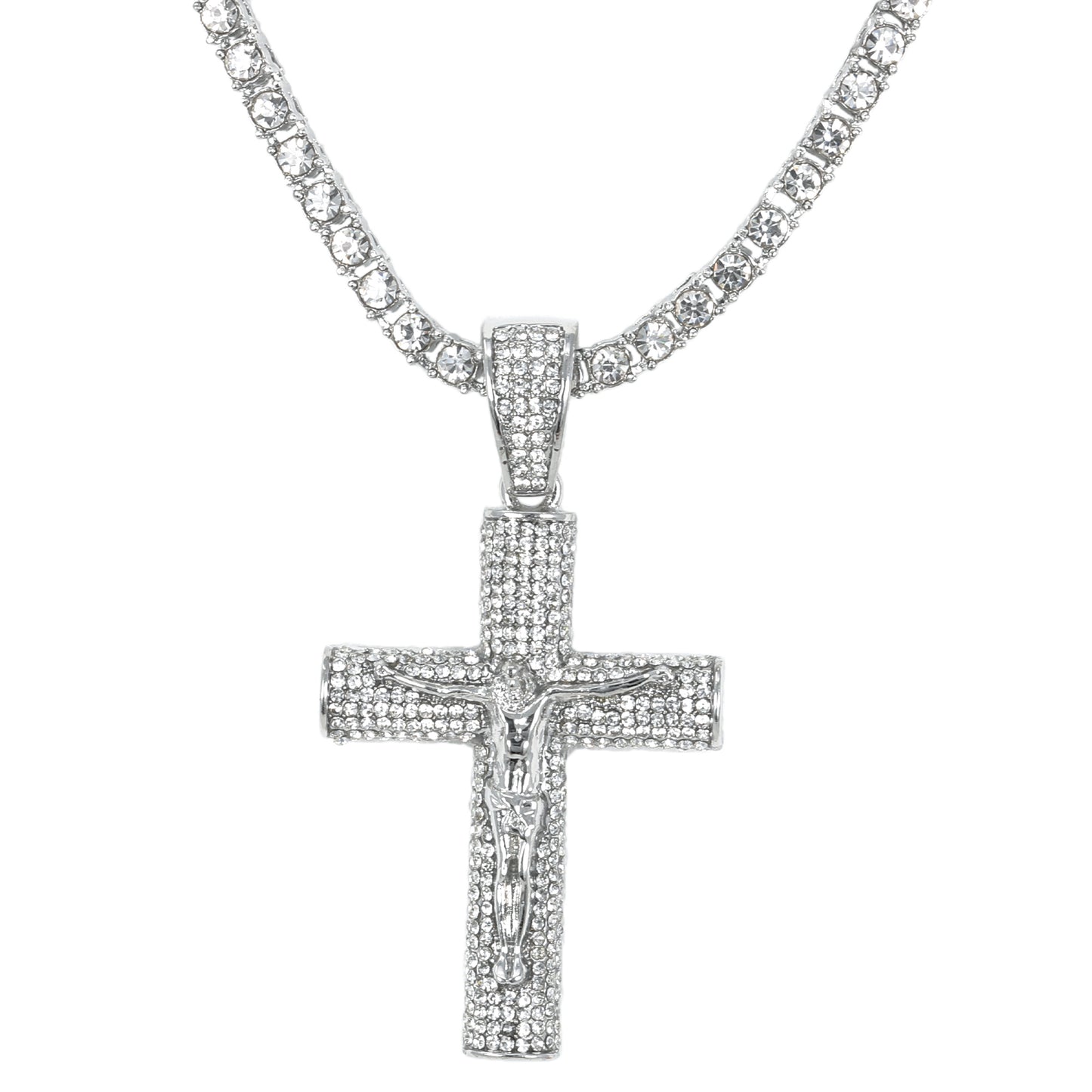 Iced Cross Pendant with 3.5mm Tennis Chain 24" - HC-709