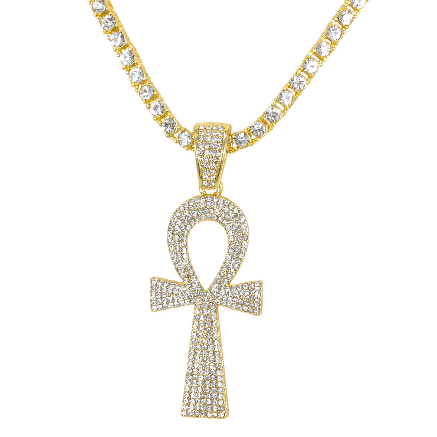 Iced Cross Pendant with 3.5mm Tennis Chain 24" - HC-710