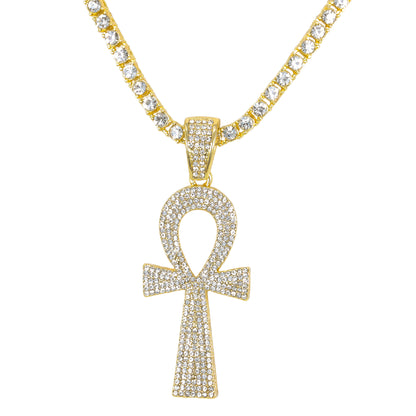 Iced Cross Pendant with 3.5mm Tennis Chain 24" - HC-710