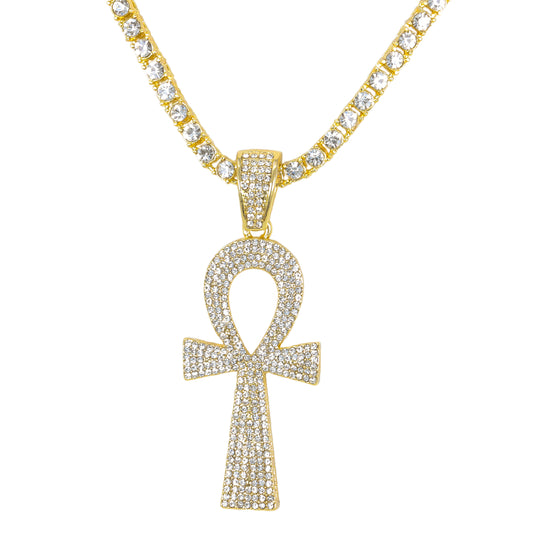 Iced Cross Pendant with 3.5mm Tennis Chain 24" - HC-710