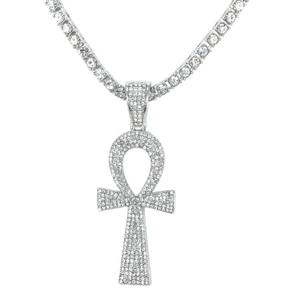 Iced Cross Pendant with 3.5mm Tennis Chain 24" - HC-710