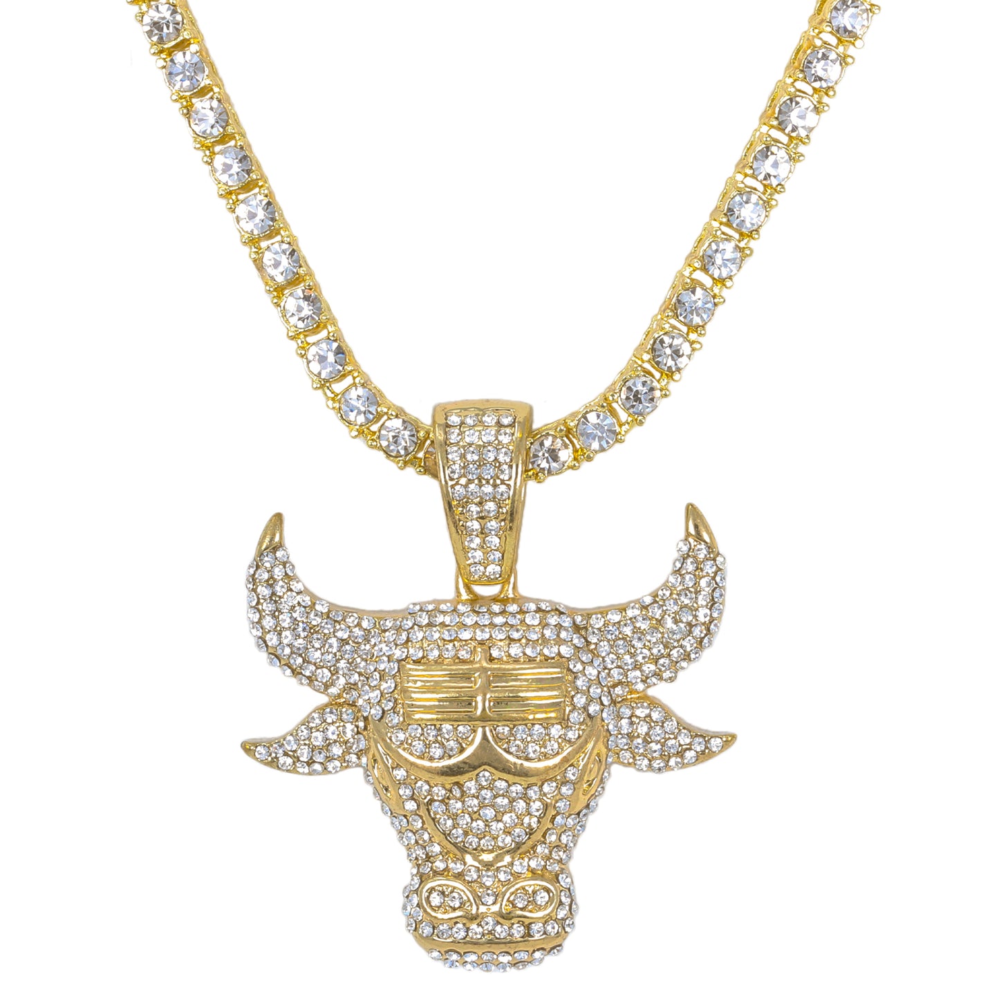 Iced Bull Pendant with 3.5mm Tennis Chain 24" - HC-719**