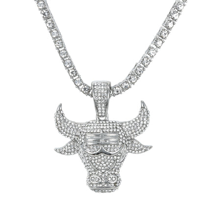 Iced Bull Pendant with 3.5mm Tennis Chain 24" - HC-719**