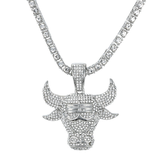 Iced Bull Pendant with 3.5mm Tennis Chain 24" - HC-719**