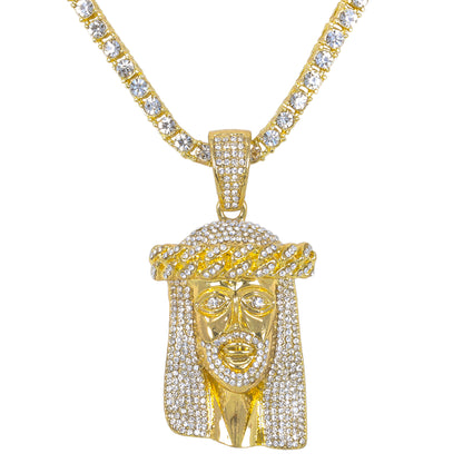 Iced Jesus Pendant with 3.5mm Tennis Chain 24" - HC-720