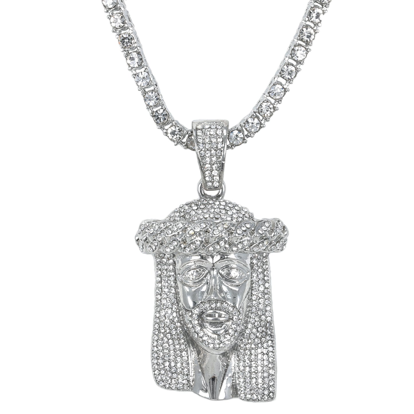 Iced Jesus Pendant with 3.5mm Tennis Chain 24" - HC-720