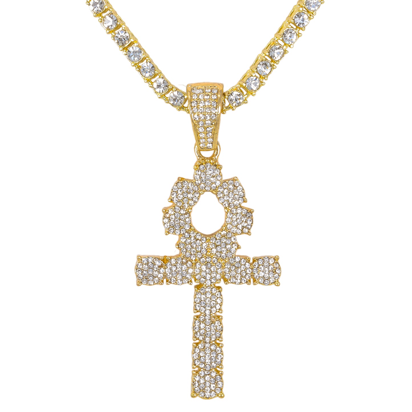 Iced Cross Pendant with 3.5mm Tennis Chain 24" - HC-722**