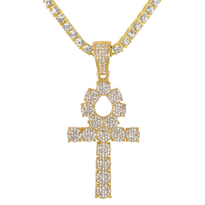 Iced Cross Pendant with 3.5mm Tennis Chain 24" - HC-722**