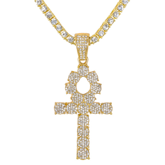 Iced Cross Pendant with 3.5mm Tennis Chain 24" - HC-722**