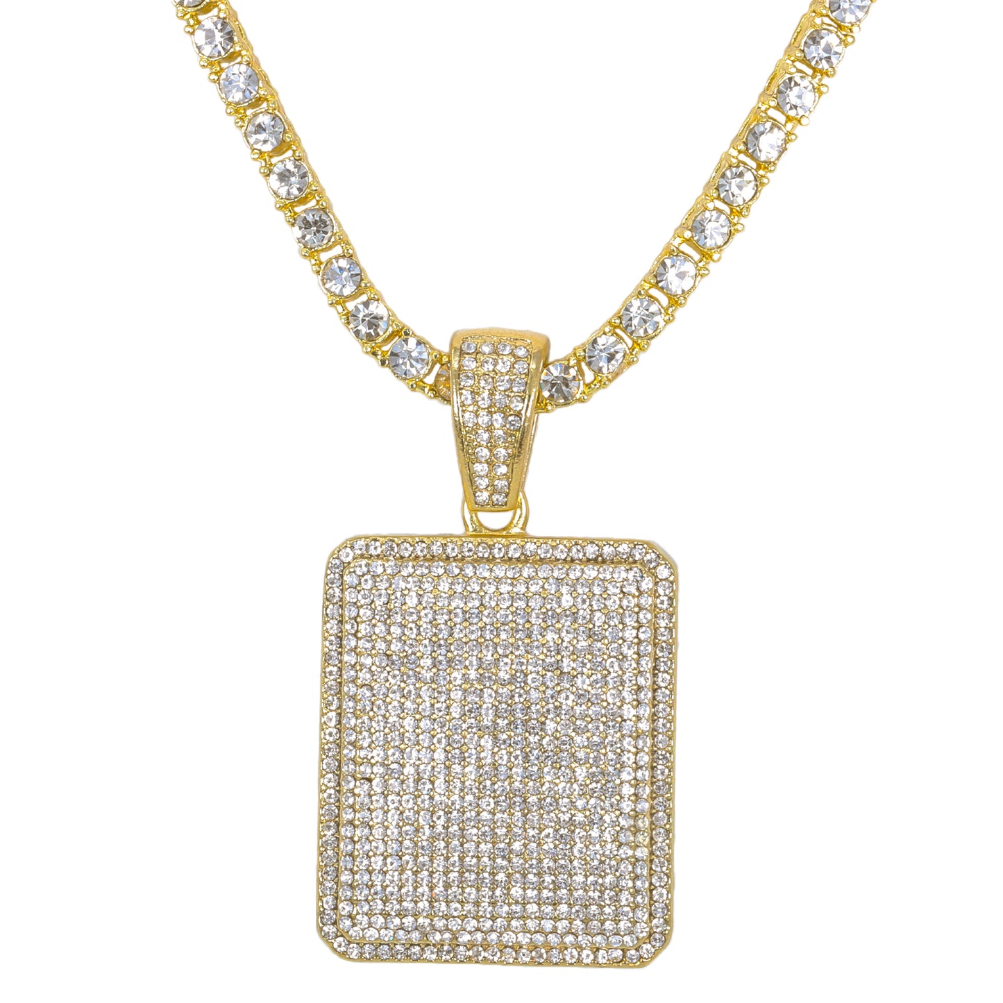Iced Tag Pendant with 3.5mm Tennis Chain 24" - HC-723