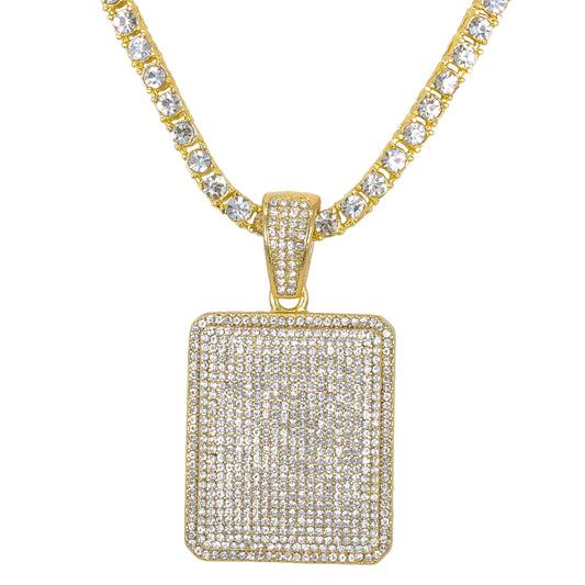 Iced Tag Pendant with 3.5mm Tennis Chain 24" - HC-723