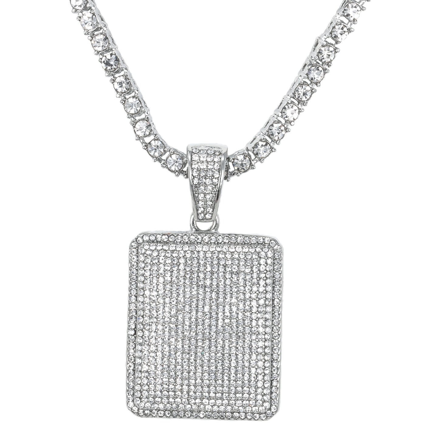 Iced Tag Pendant with 3.5mm Tennis Chain 24" - HC-723
