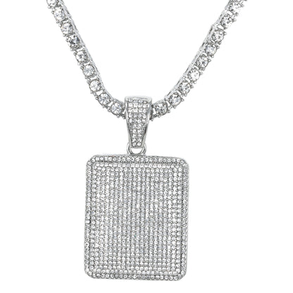 Iced Tag Pendant with 3.5mm Tennis Chain 24" - HC-723
