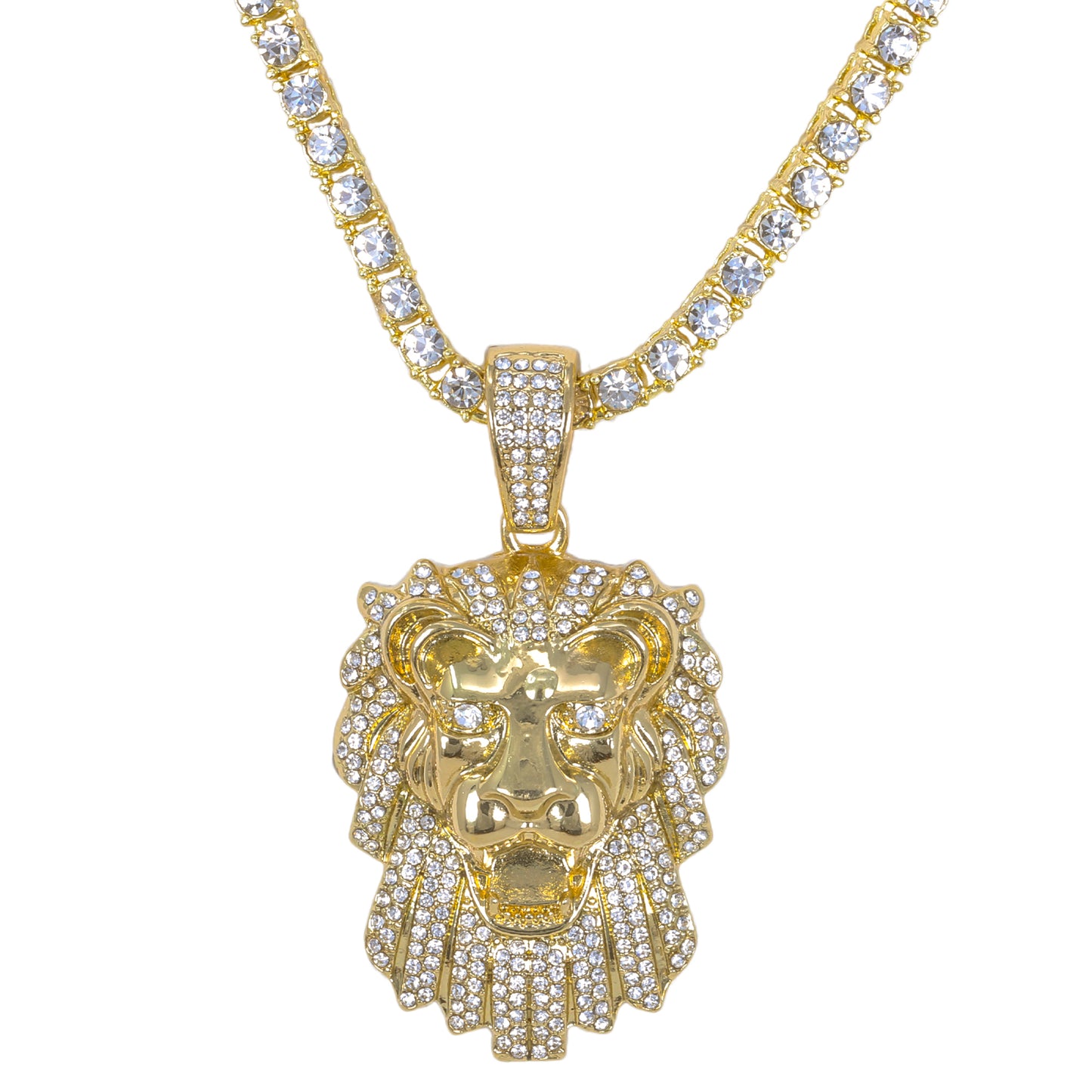 Iced Lion Pendant with 3.5mm Tennis Chain 24" - HC-724