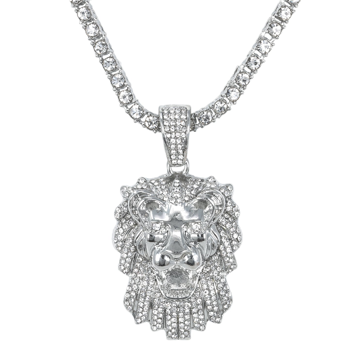 Iced Lion Pendant with 3.5mm Tennis Chain 24" - HC-724