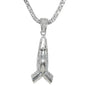 Iced Praying Hands Pendant with 3.5mm Tennis Chain 24" - HC-725**