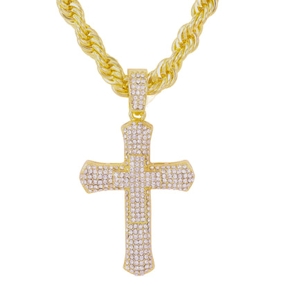 Iced Large Cross Pendant with 8mm Rope Chain 24" - HC-8001