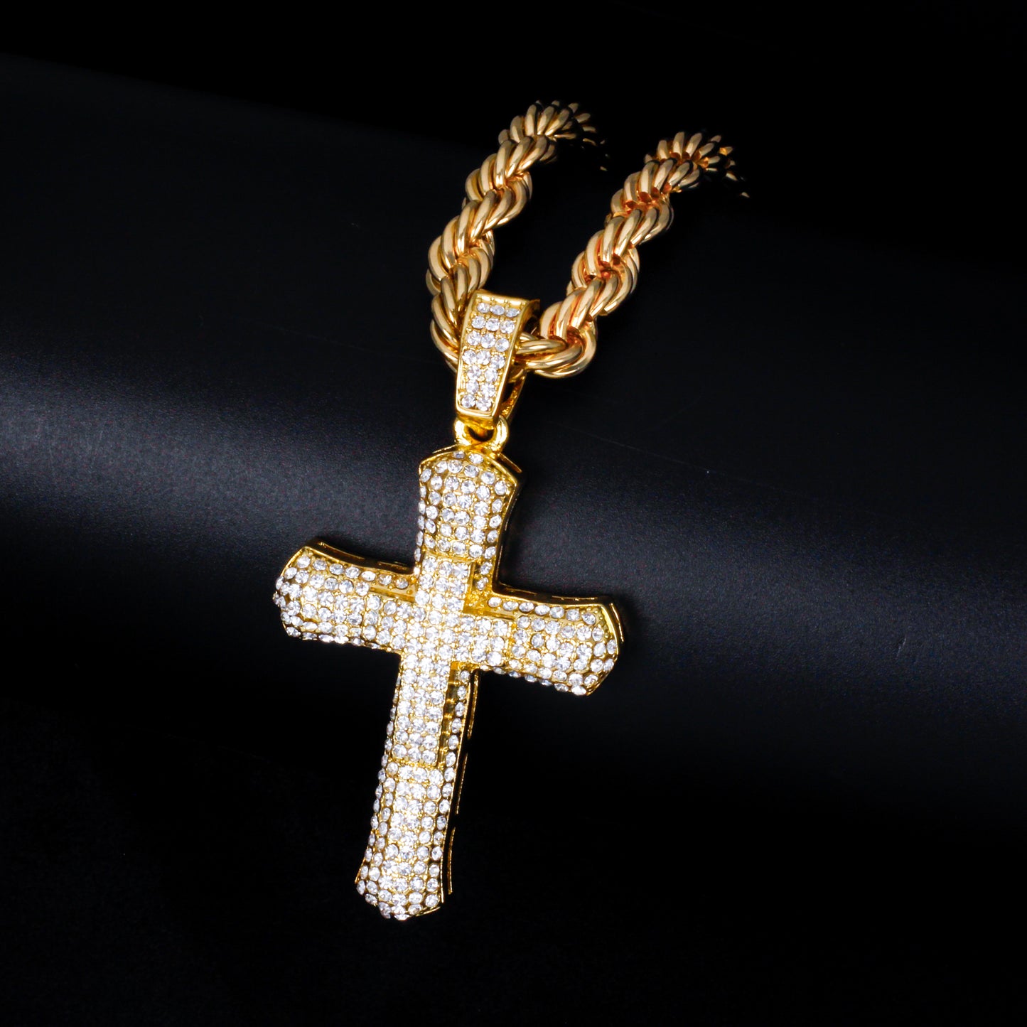Iced Large Cross Pendant with 8mm Rope Chain 24" - HC-8001