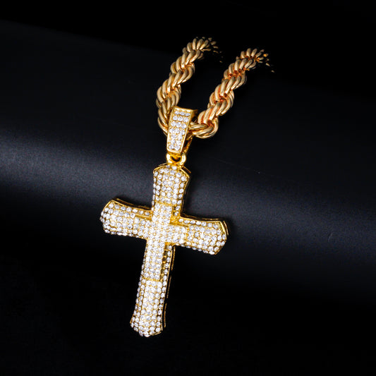 Iced Large Cross Pendant with 8mm Rope Chain 24" - HC-8001