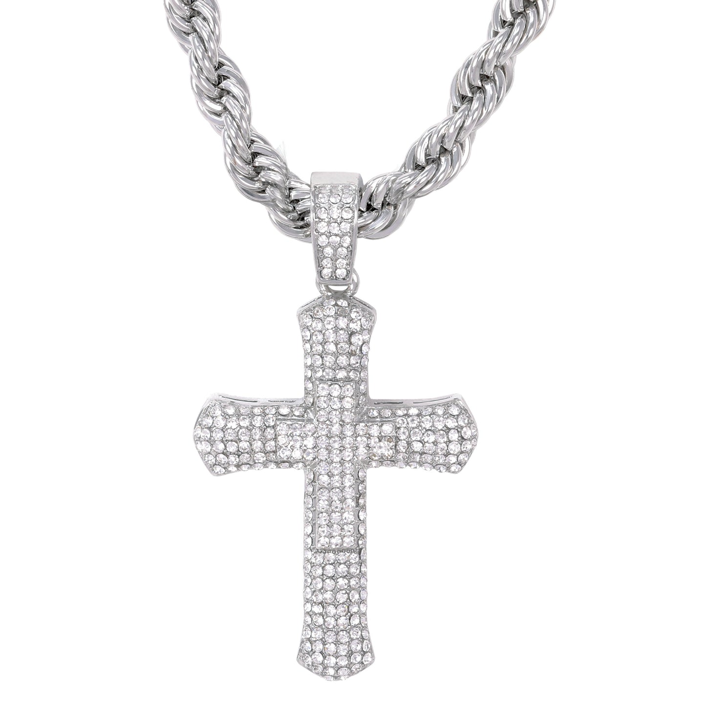 Iced Large Cross Pendant with 8mm Rope Chain 24" - HC-8001