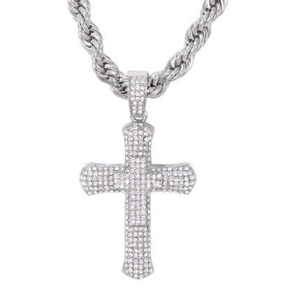 Iced Large Cross Pendant with 8mm Rope Chain 24" - HC-8001