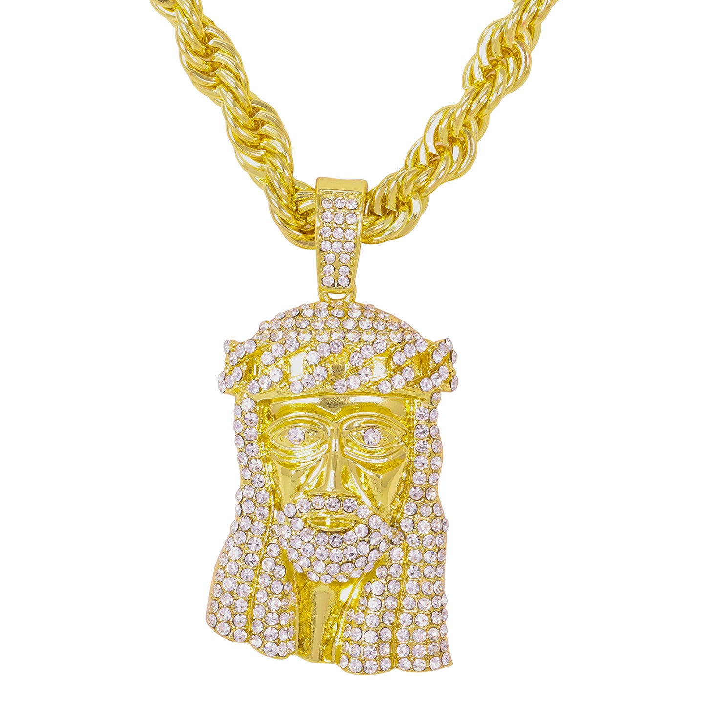 Iced Large Jesus Pendant with 8mm Rope Chain 24" - HC-8003
