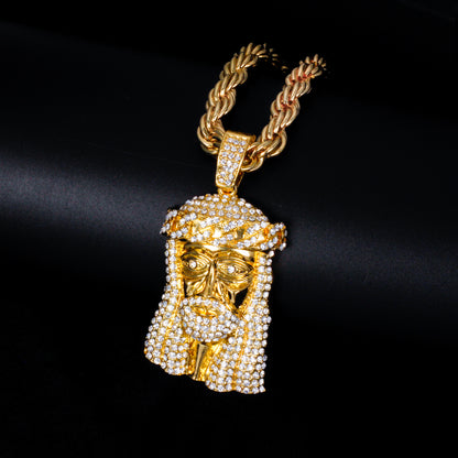 Iced Large Jesus Pendant with 8mm Rope Chain 24" - HC-8003