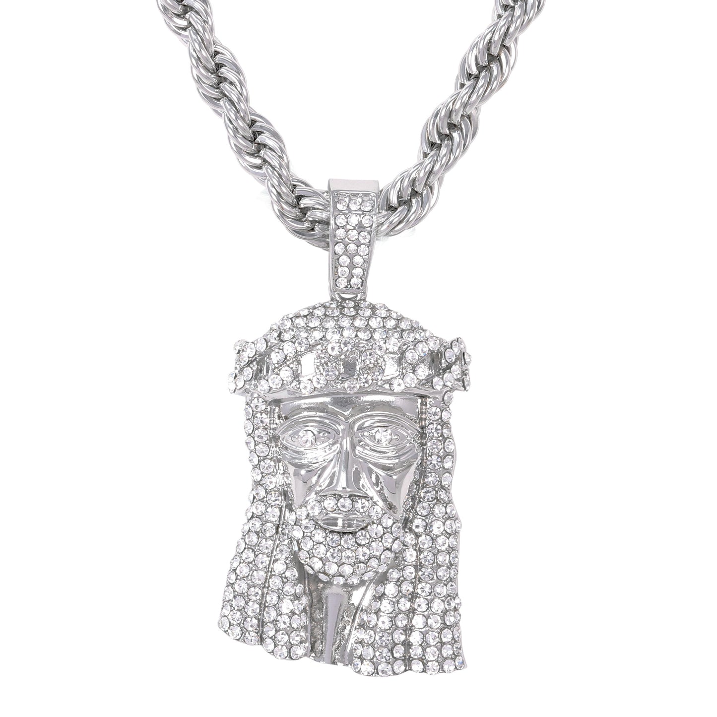 Iced Large Jesus Pendant with 8mm Rope Chain 24" - HC-8003
