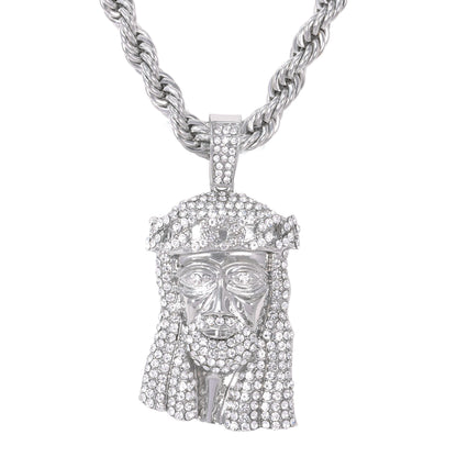 Iced Large Jesus Pendant with 8mm Rope Chain 24" - HC-8003