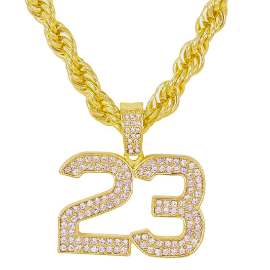 Iced Large 23 Pendant with 8mm Rope Chain 24" - HC-8004