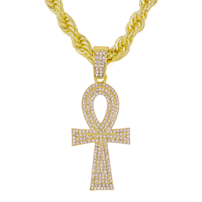 Iced Large Cross Pendant with 8mm Rope Chain 24" - HC-8005