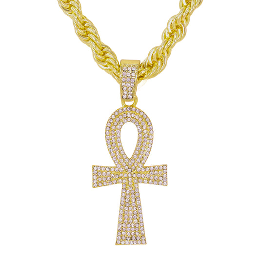 Iced Large Cross Pendant with 8mm Rope Chain 24" - HC-8005