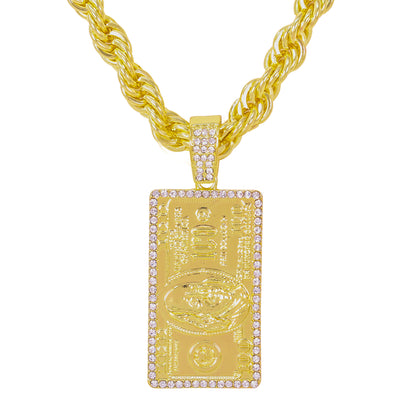 Iced Large Money Pendant with 8mm Rope Chain 24" - HC-8006