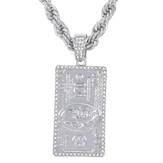 Iced Large Money Pendant with 8mm Rope Chain 24" - HC-8006