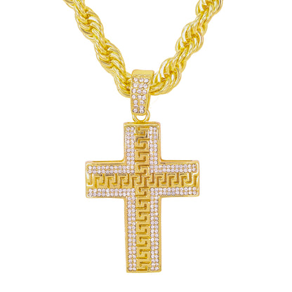 Iced Large Cross Pendant with 8mm Rope Chain 24" - HC-8017