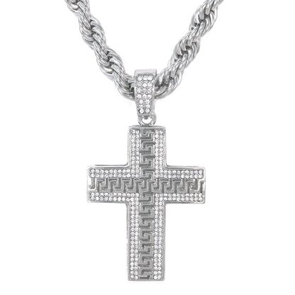 Iced Large Cross Pendant with 8mm Rope Chain 24" - HC-8017