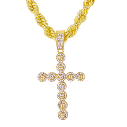 Iced Large Cross Pendant with 8mm Rope Chain 24" - HC-8020