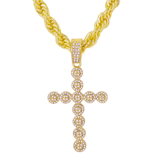 Iced Large Cross Pendant with 8mm Rope Chain 24" - HC-8020