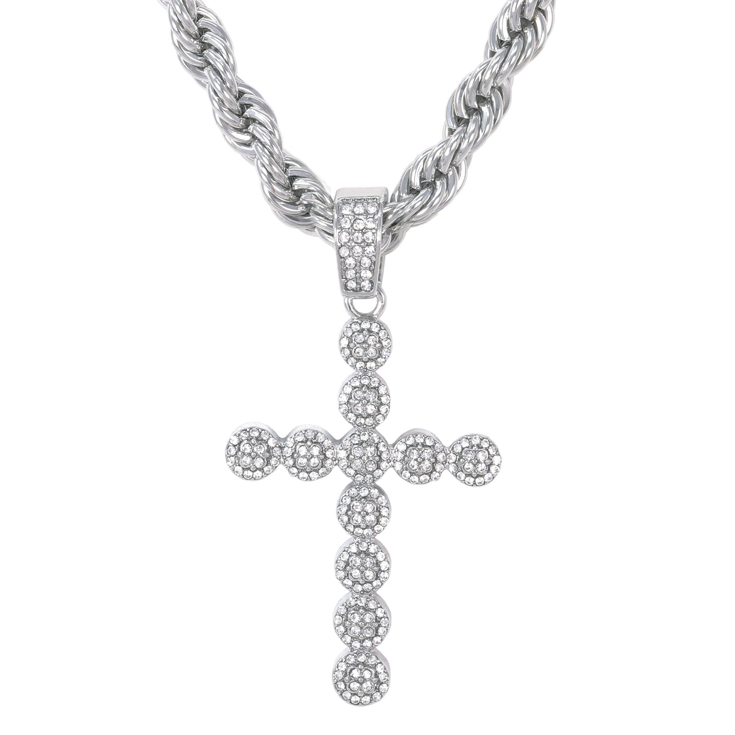 Iced Large Cross Pendant with 8mm Rope Chain 24" - HC-8020