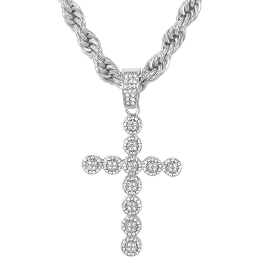 Iced Large Cross Pendant with 8mm Rope Chain 24" - HC-8020