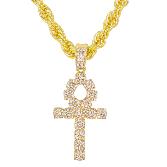 Iced Large Cross Pendant with 8mm Rope Chain 24" - HC-8021**