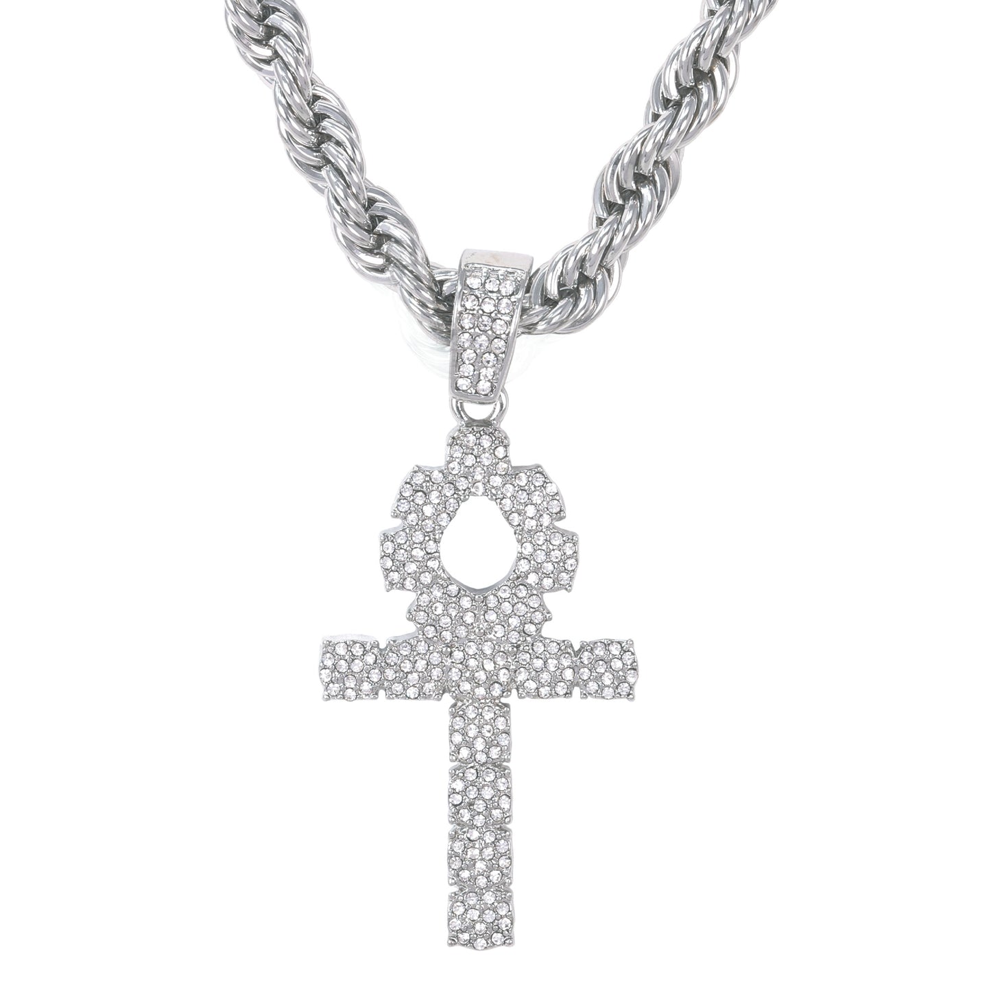 Iced Large Cross Pendant with 8mm Rope Chain 24" - HC-8021**