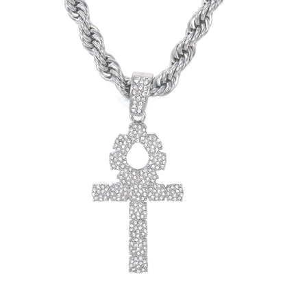 Iced Large Cross Pendant with 8mm Rope Chain 24" - HC-8021**